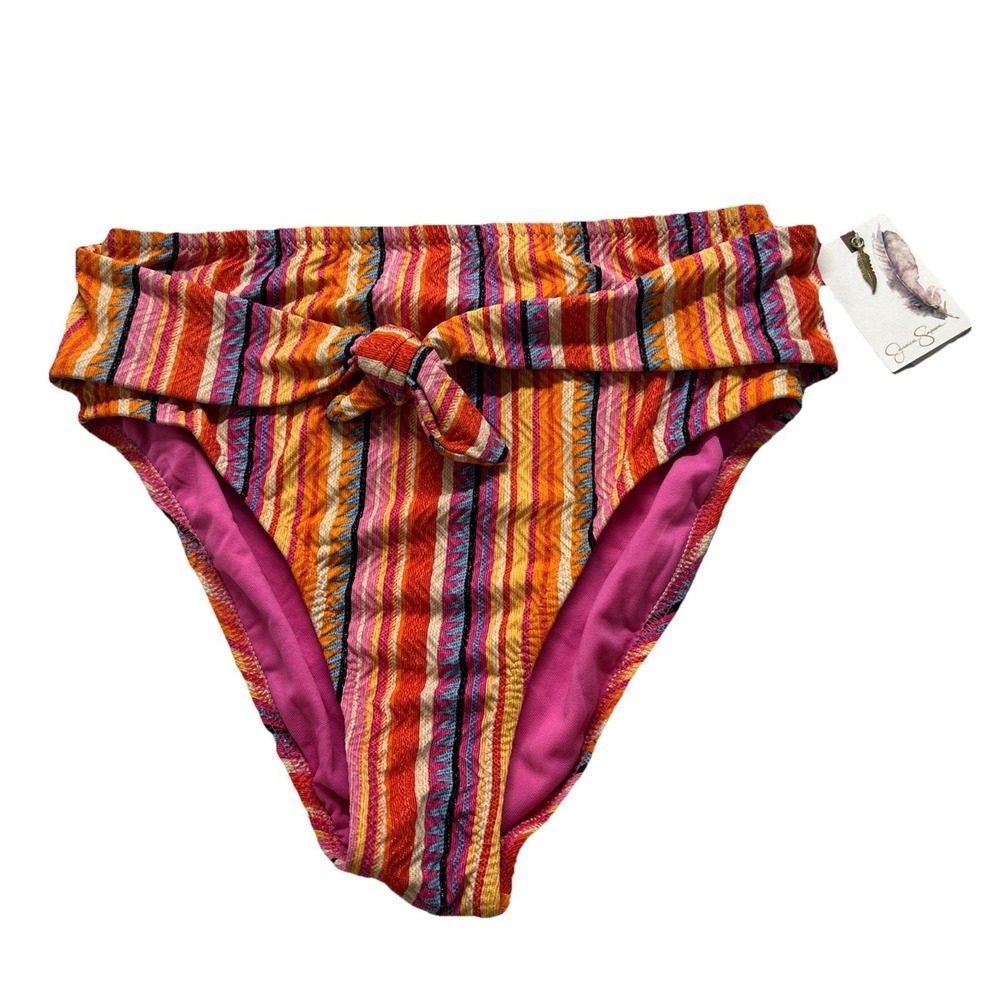 Jessica Simpson Women's  High Waist Swimsuit Bottom L Multicolor Femme Stripe